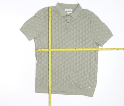 Marks and Spencer Autograph Men's Green Argyle Knit Cotton Polo L