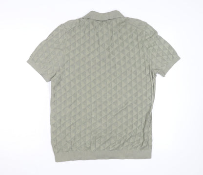 Marks and Spencer Autograph Men's Green Argyle Knit Cotton Polo L