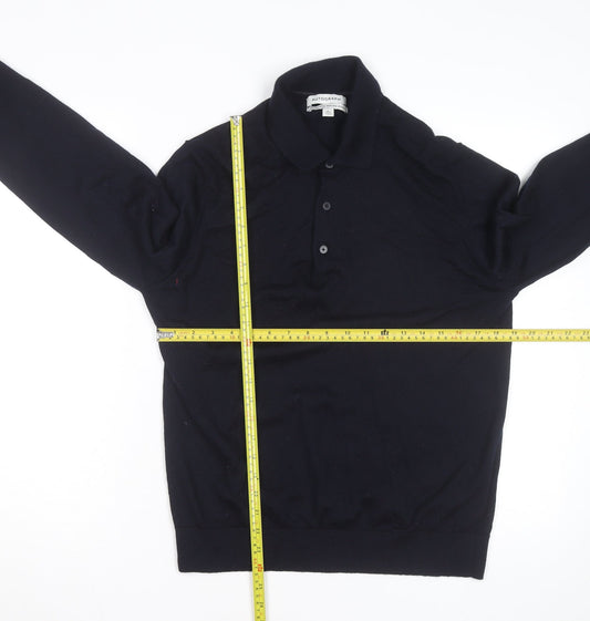 Marks and Spencer Autograph Mens Blue Merino Wool Long Sleeve Polo Shirt L