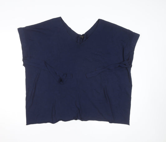 Annette Görtz Women Navy Blue L Tunic Jumper Belted V-Neck Knit Top