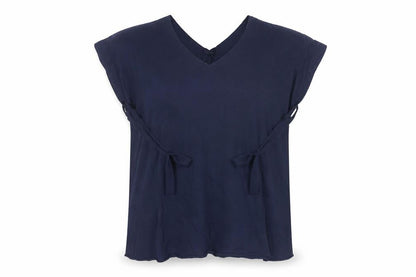 Annette Görtz Women Navy Blue L Tunic Jumper Belted V-Neck Knit Top