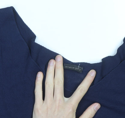 Annette Görtz Women Navy Blue L Tunic Jumper Belted V-Neck Knit Top