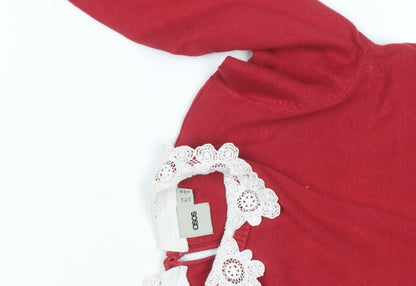 ASOS Women Red Cotton Blend Crochet Collar Knit Shift Dress Size 8