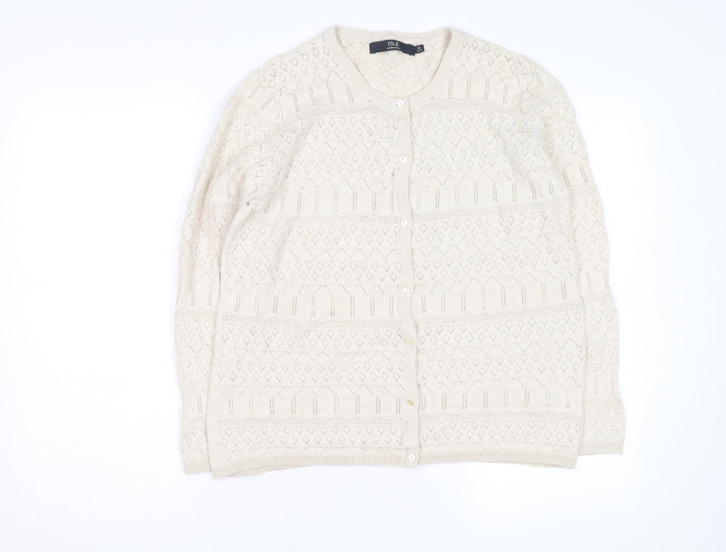 ISLE Essentials Women's Beige Knit Cardigan M Lightweight Cotton