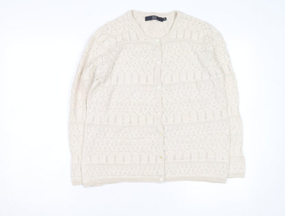 ISLE Essentials Women's Beige Knit Cardigan M Lightweight Cotton