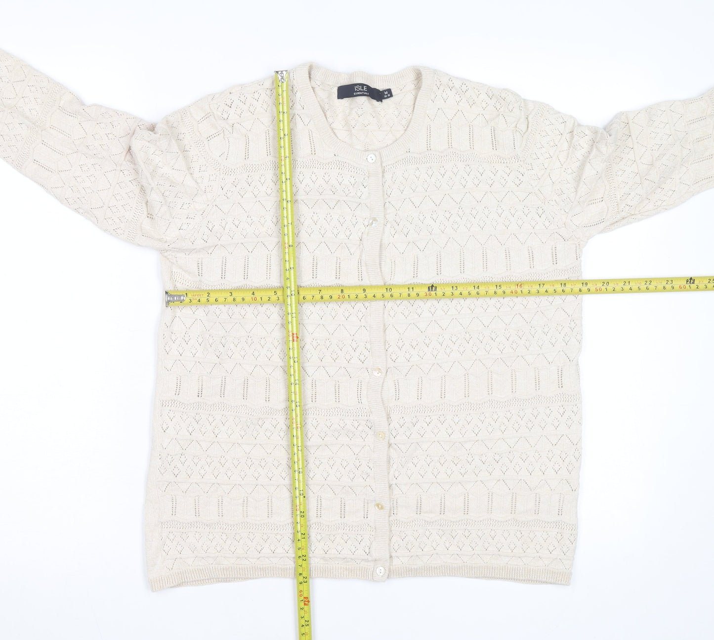 ISLE Essentials Women's Beige Knit Cardigan M Lightweight Cotton