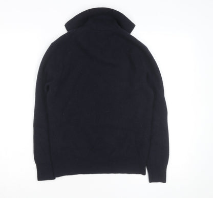 Massimo Dutti Men’s Black Wool 1/2 Zip Jumper Size L High Neck Classic