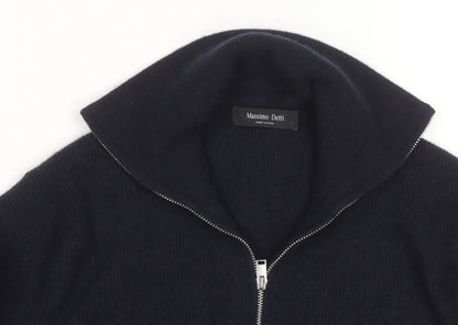 Massimo Dutti Men’s Black Wool 1/2 Zip Jumper Size L High Neck Classic
