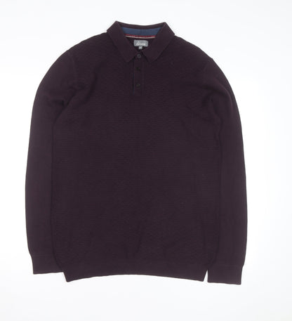 Linea Men's Purple Cotton Long Sleeve Collared Polo Shirt M