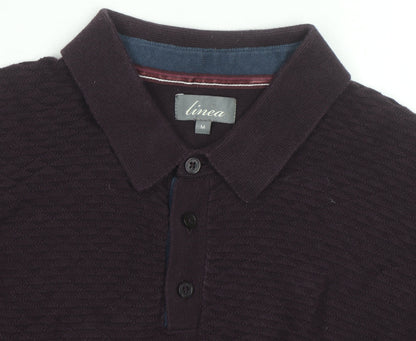 Linea Men's Purple Cotton Long Sleeve Collared Polo Shirt M
