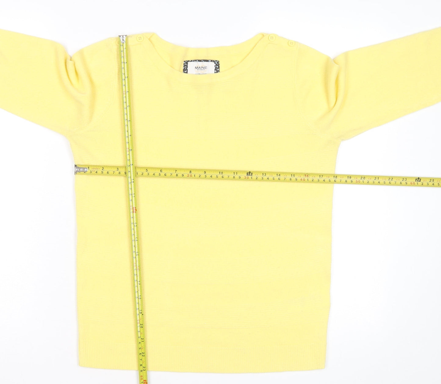 Maine New England Women's Yellow Crew Neck Jumper Size 12 Cotton Knit