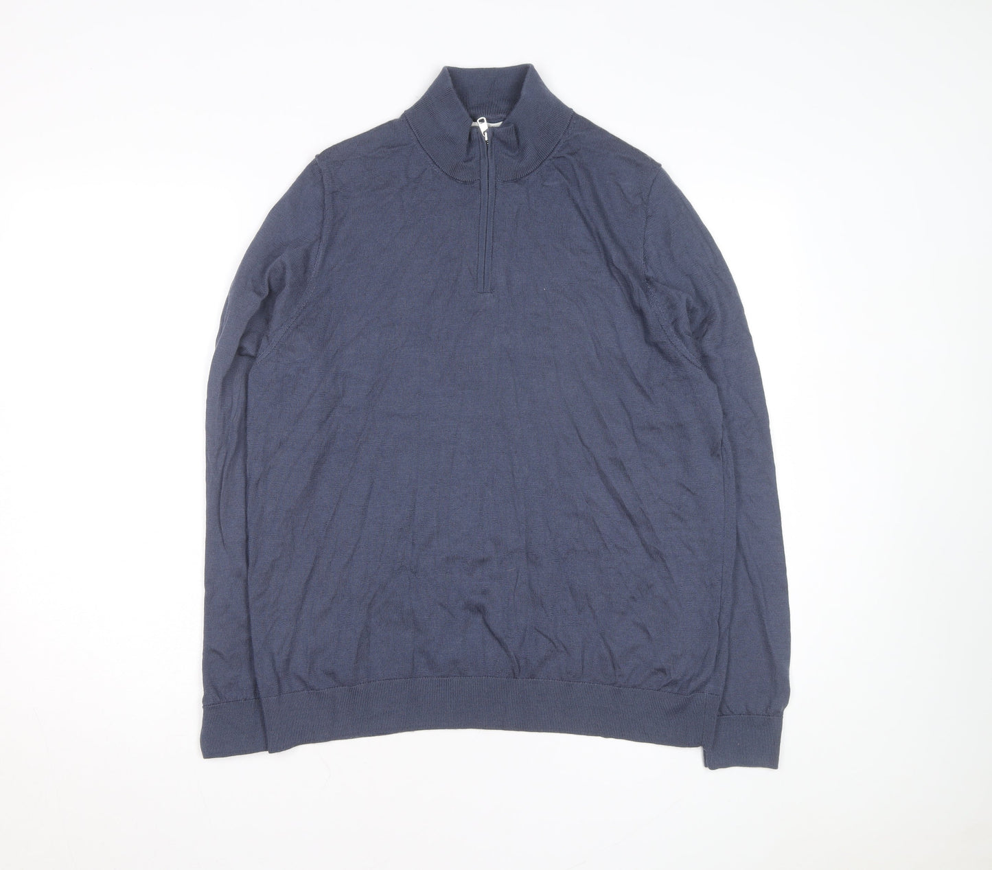 Marks and Spencer Men's Blue Wool 1/2 Zip Jumper XL