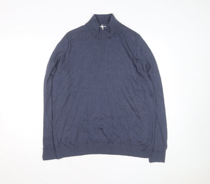 Marks and Spencer Men's Blue Wool 1/2 Zip Jumper XL