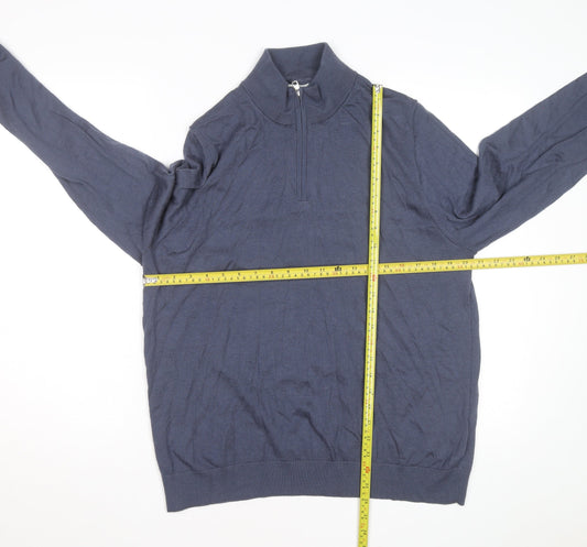 Marks and Spencer Men's Blue Wool 1/2 Zip Jumper XL