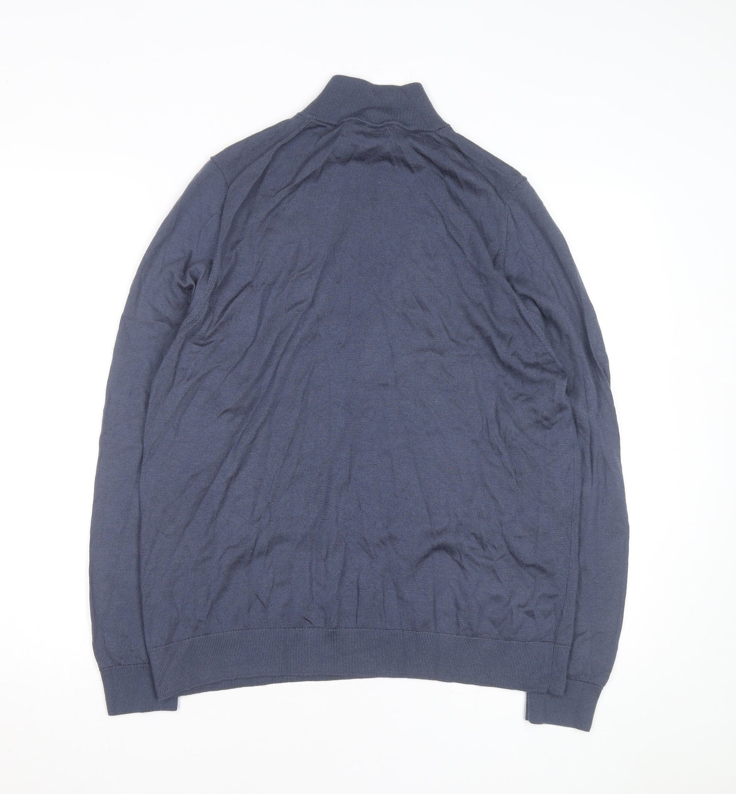Marks and Spencer Men's Blue Wool 1/2 Zip Jumper XL