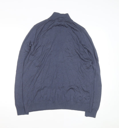 Marks and Spencer Men's Blue Wool 1/2 Zip Jumper XL