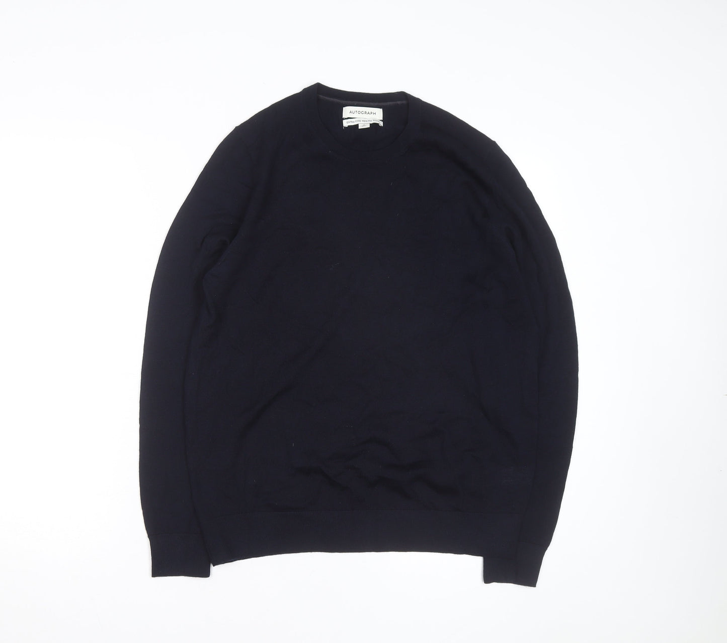 Marks and Spencer Autograph Men's Blue Merino Wool Crew Neck Jumper M
