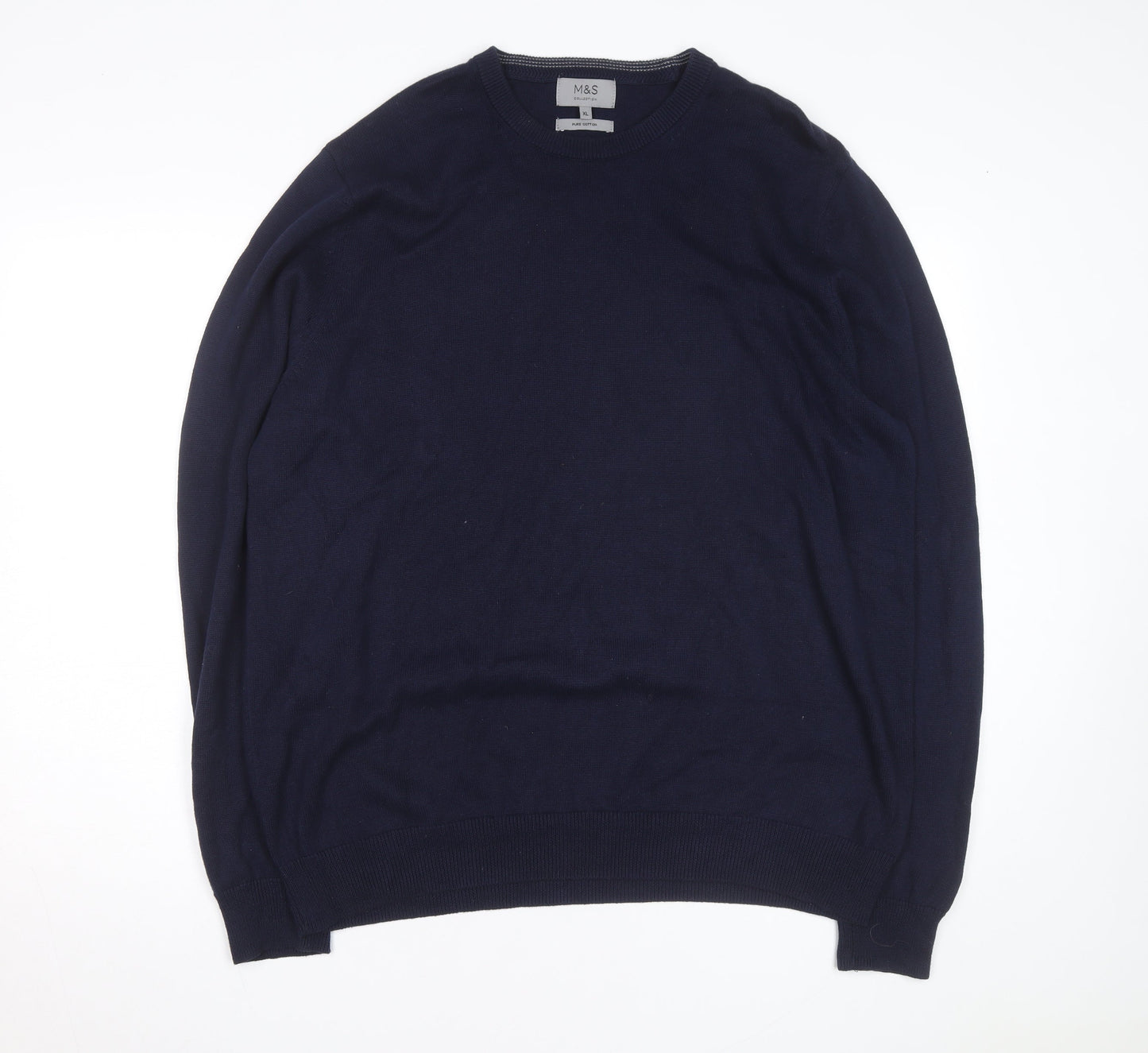 Marks and Spencer Men's Blue XL Cotton Crew Neck Jumper