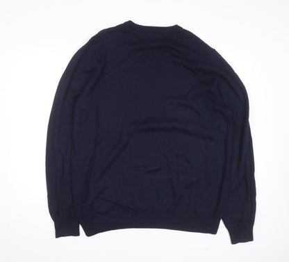 Marks and Spencer Men's Blue XL Cotton Crew Neck Jumper