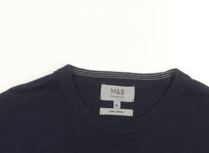 Marks and Spencer Men's Blue XL Cotton Crew Neck Jumper