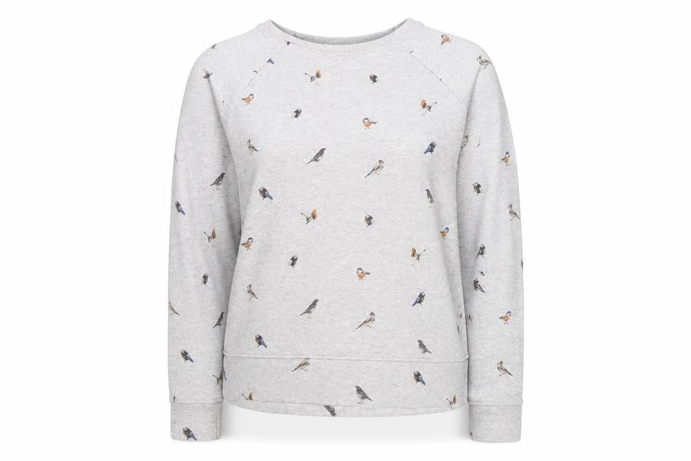 Barbour Women Grey Bird Print Cotton Sweatshirt Size 10 UK