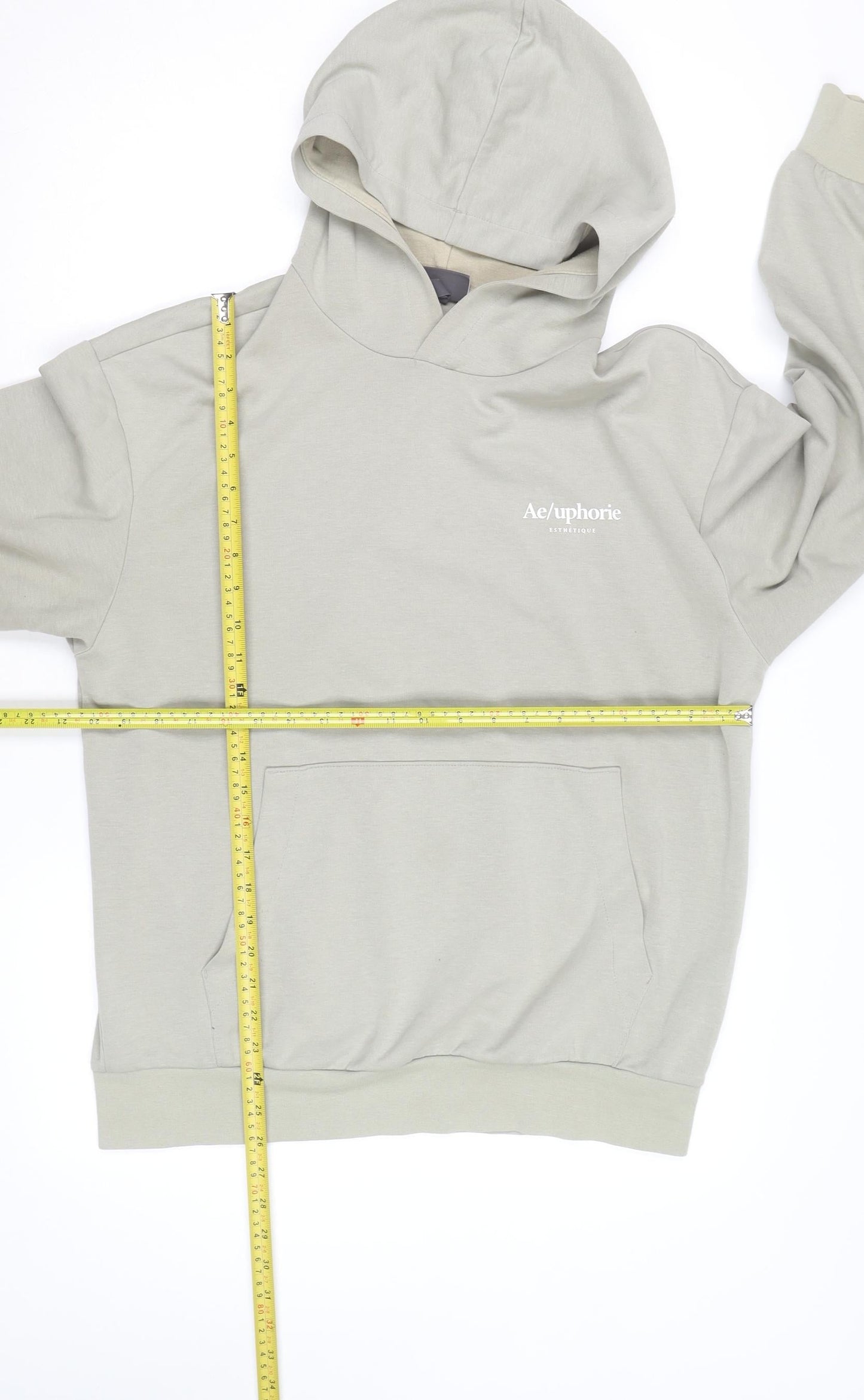 H&M Men's Beige Relaxed Pullover Hoodie Size L Graphic Print