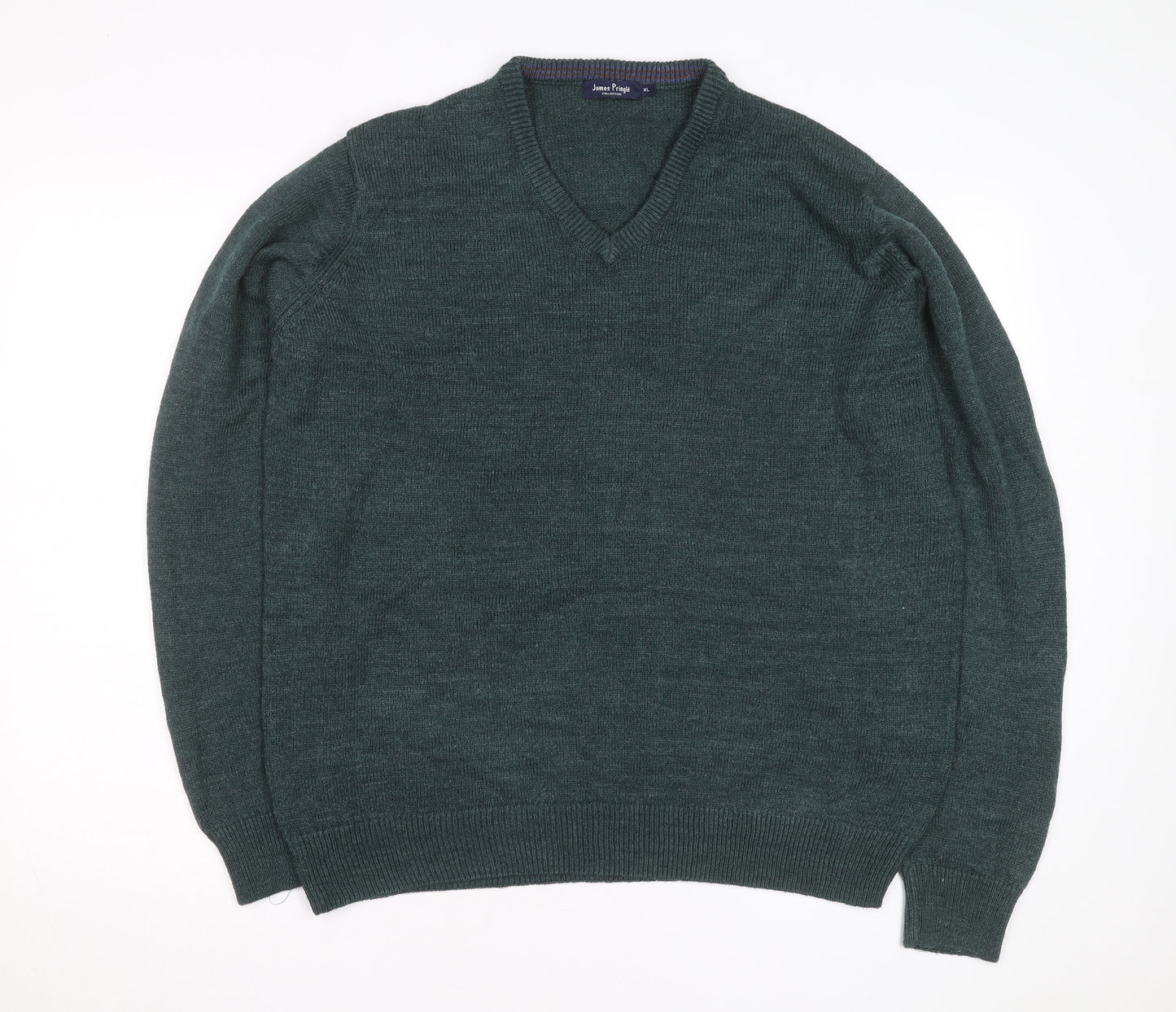 James Pringle Men's Green XL V-Neck Acrylic Knit Jumper