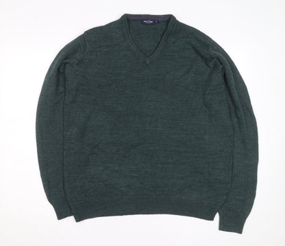 James Pringle Men's Green XL V-Neck Acrylic Knit Jumper