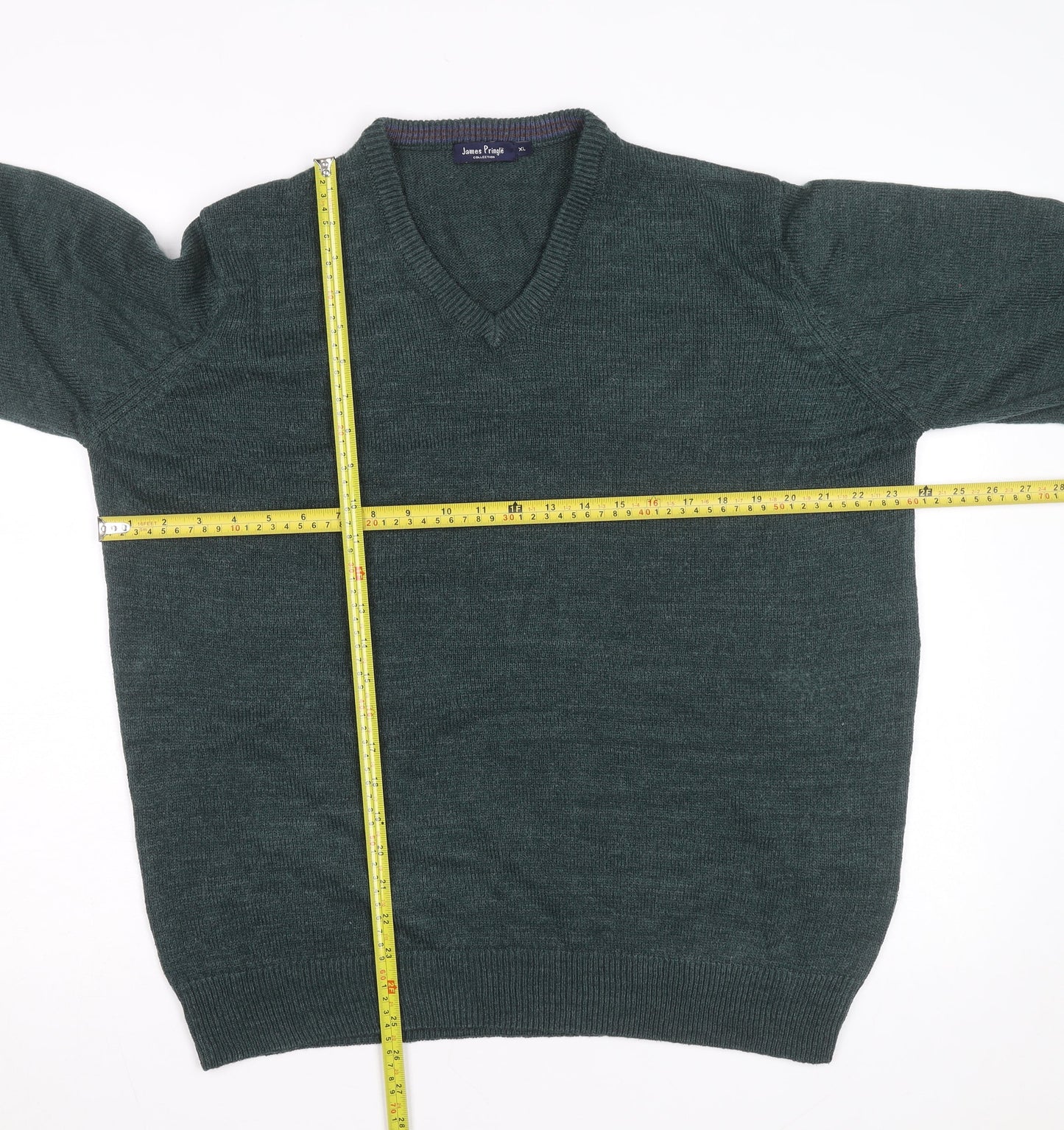 James Pringle Men's Green XL V-Neck Acrylic Knit Jumper