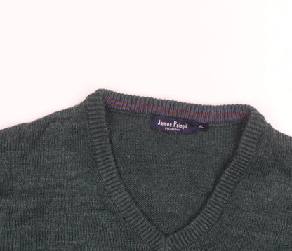James Pringle Men's Green XL V-Neck Acrylic Knit Jumper