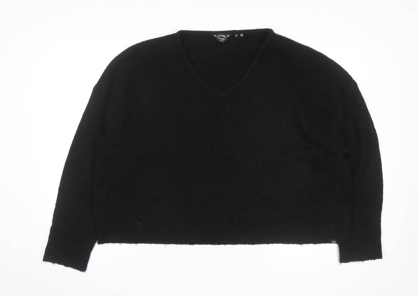 Superdry Women Black V-Neck Wool Blend Jumper Size 14