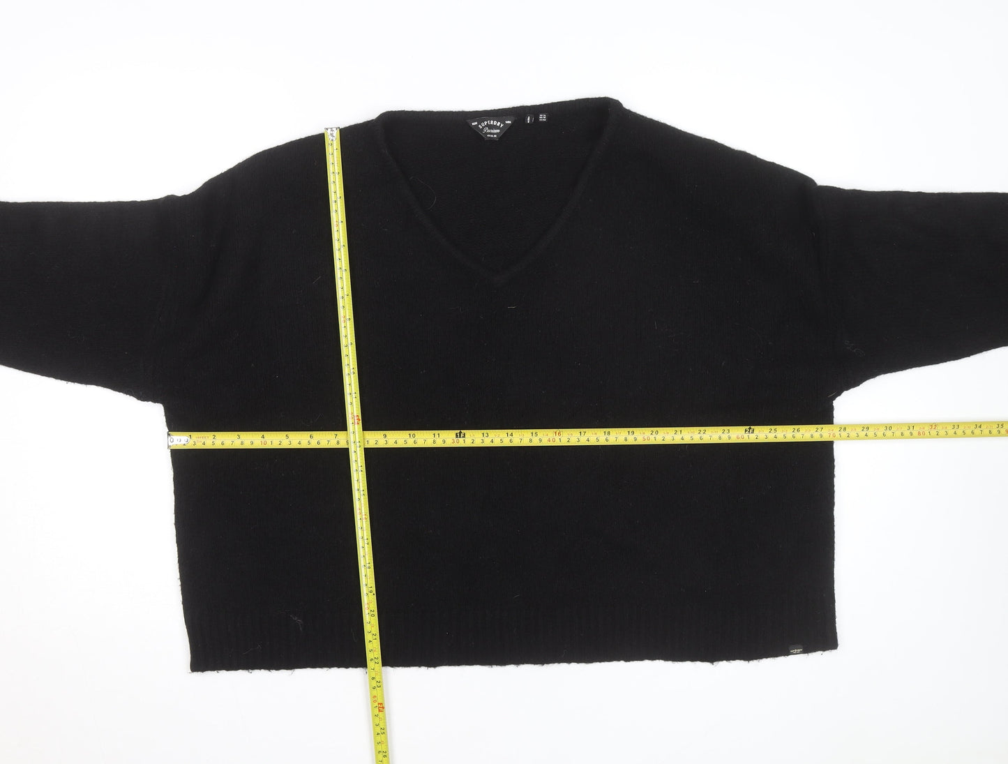 Superdry Women Black V-Neck Wool Blend Jumper Size 14