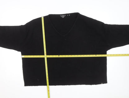 Superdry Women Black V-Neck Wool Blend Jumper Size 14