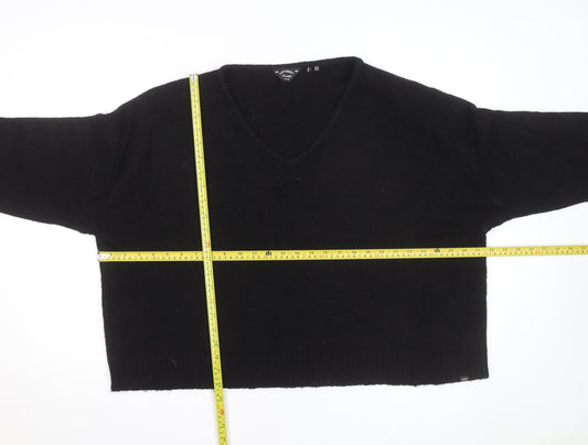 Superdry Women Black V-Neck Wool Blend Jumper Size 14