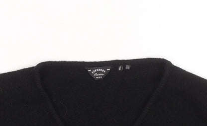 Superdry Women Black V-Neck Wool Blend Jumper Size 14