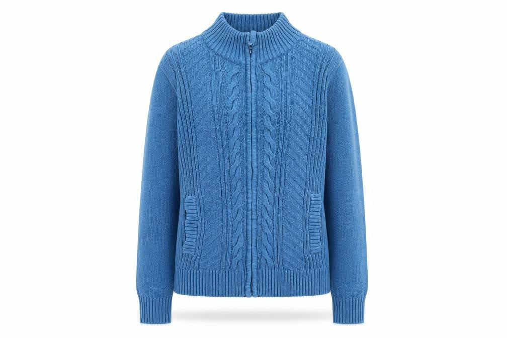 Isle Essentials Women's Blue Full Zip Cotton Jumper Size S 10-12