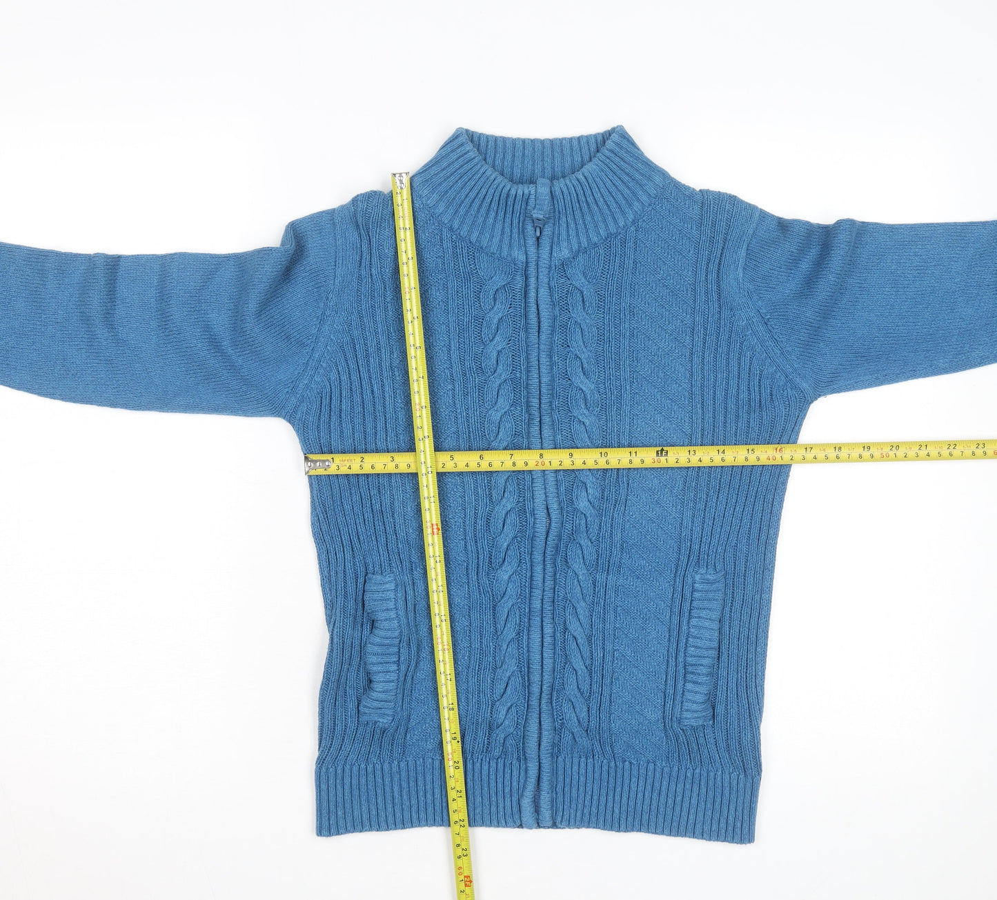 Isle Essentials Women's Blue Full Zip Cotton Jumper Size S 10-12
