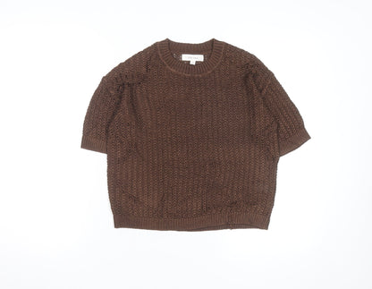 Marks and Spencer Per Una Brown Open-Knit Short Sleeve Women’s Jumper Size S