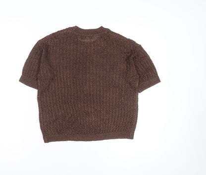 Marks and Spencer Per Una Brown Open-Knit Short Sleeve Women’s Jumper Size S