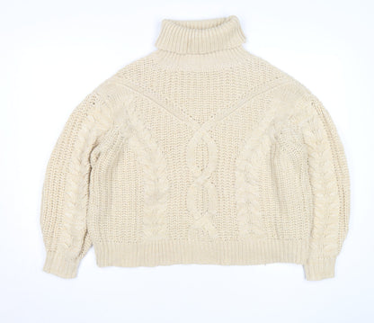 Tularosa Women Beige Roll Neck Chunky-Knit Jumper Size S