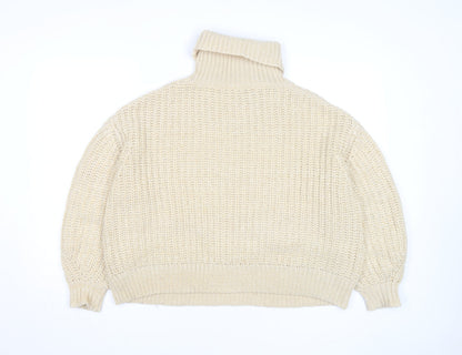 Tularosa Women Beige Roll Neck Chunky-Knit Jumper Size S