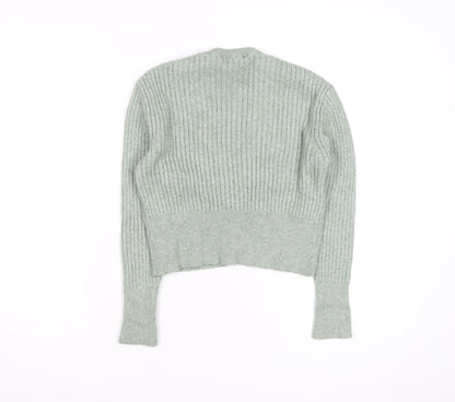 Pull & Bear Women’s Green Ribbed V-Neck Button Cardigan Size S