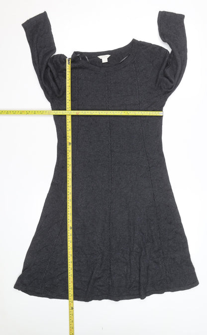 Monsoon Women Grey Wool Blend A-Line Knit Dress Size 12