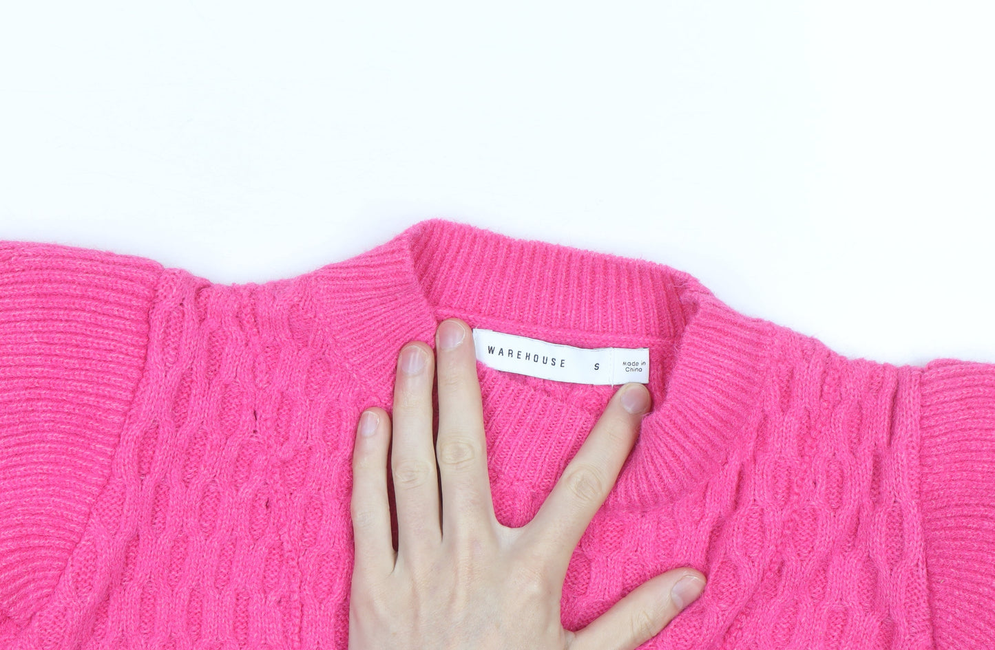 Warehouse Women’s Pink Cable-Knit Mock Neck Jumper Size S