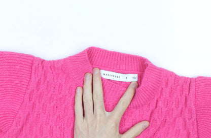 Warehouse Women’s Pink Cable-Knit Mock Neck Jumper Size S