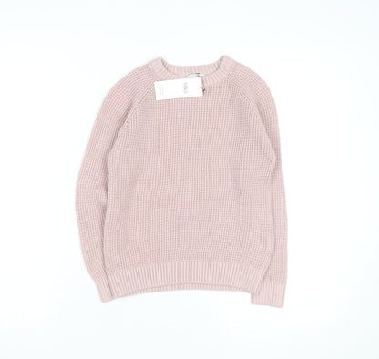 Marks and Spencer Girls Pink 7-8 Years Crew Neck Knitted Jumper
