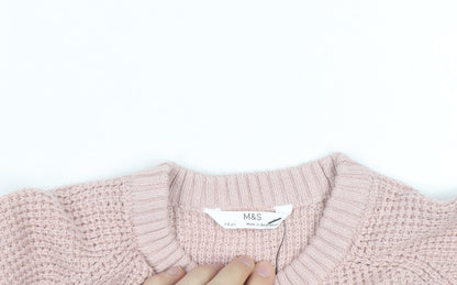 Marks and Spencer Girls Pink 7-8 Years Crew Neck Knitted Jumper