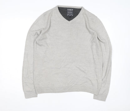 Kensington Eastside Men's Beige V-Neck Cotton Blend Jumper L