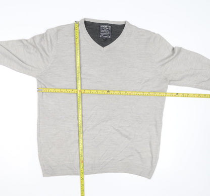 Kensington Eastside Men's Beige V-Neck Cotton Blend Jumper L
