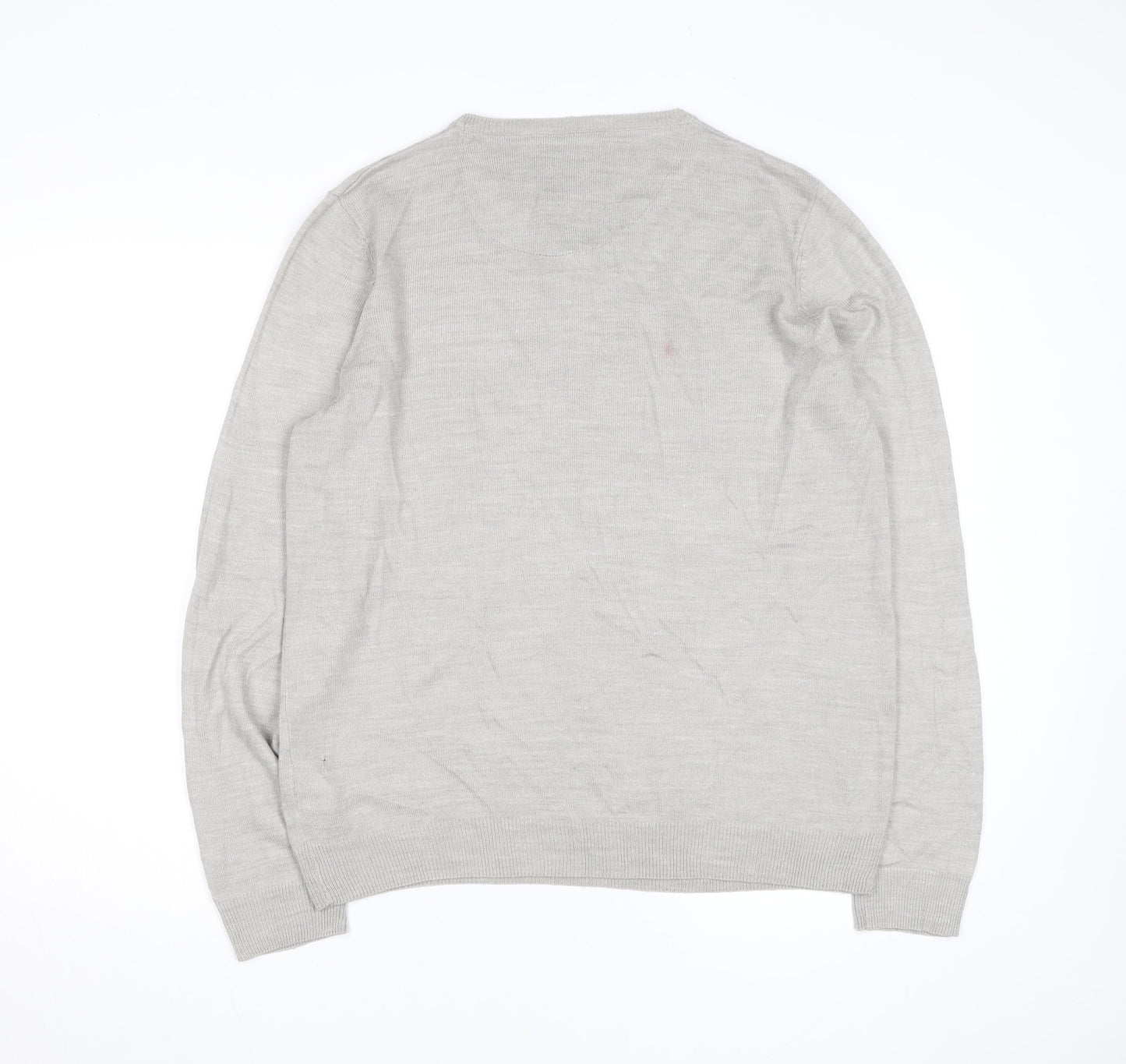Kensington Eastside Men's Beige V-Neck Cotton Blend Jumper L